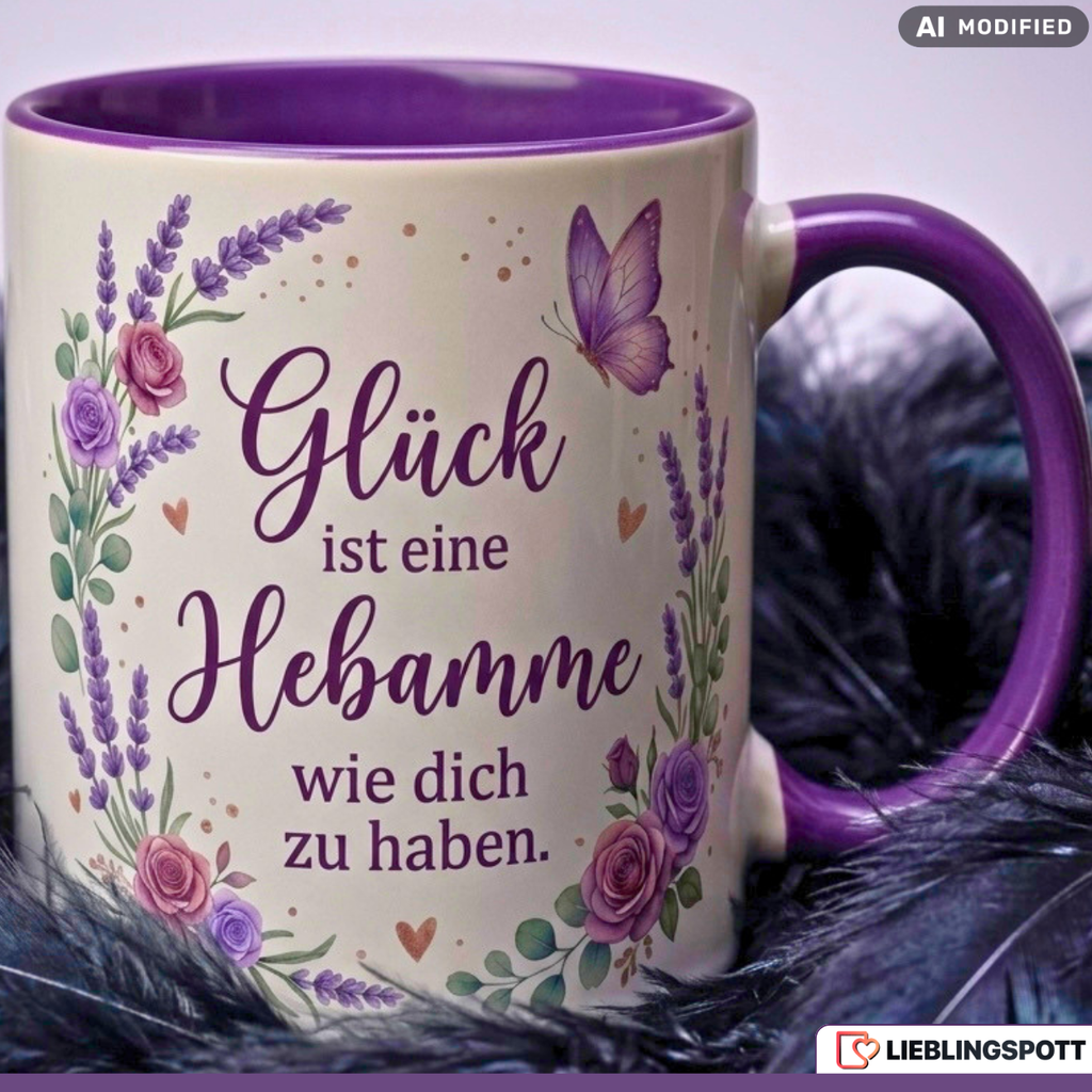 Hebamme Tasse Spruch Glück Geschenk Danke Geburtstag Lila Becher 330ml