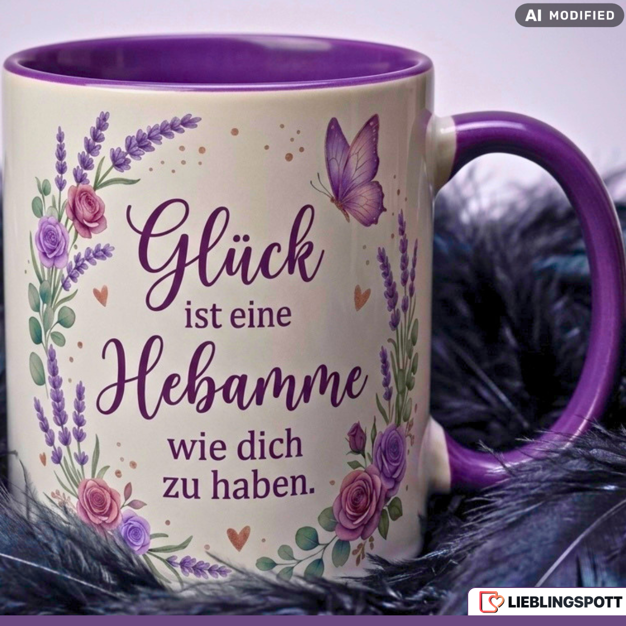 Hebamme Tasse Spruch Glück Geschenk Danke Geburtstag Lila Becher 330ml