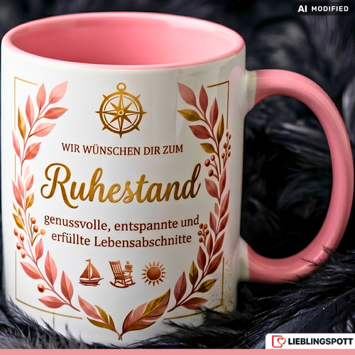 Ruhestand Tasse Spruch Geschenk Abschied Kollegin Rosa Becher 330ml