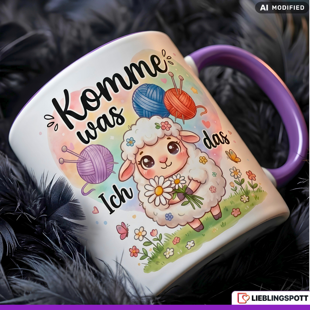 Schaf Tasse Spruch Komme was Wolle Geschenk Roter Becher 330ml