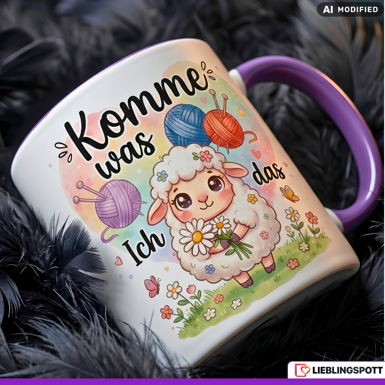 Schaf Tasse Spruch Komme was Wolle Geschenk Roter Becher 330ml