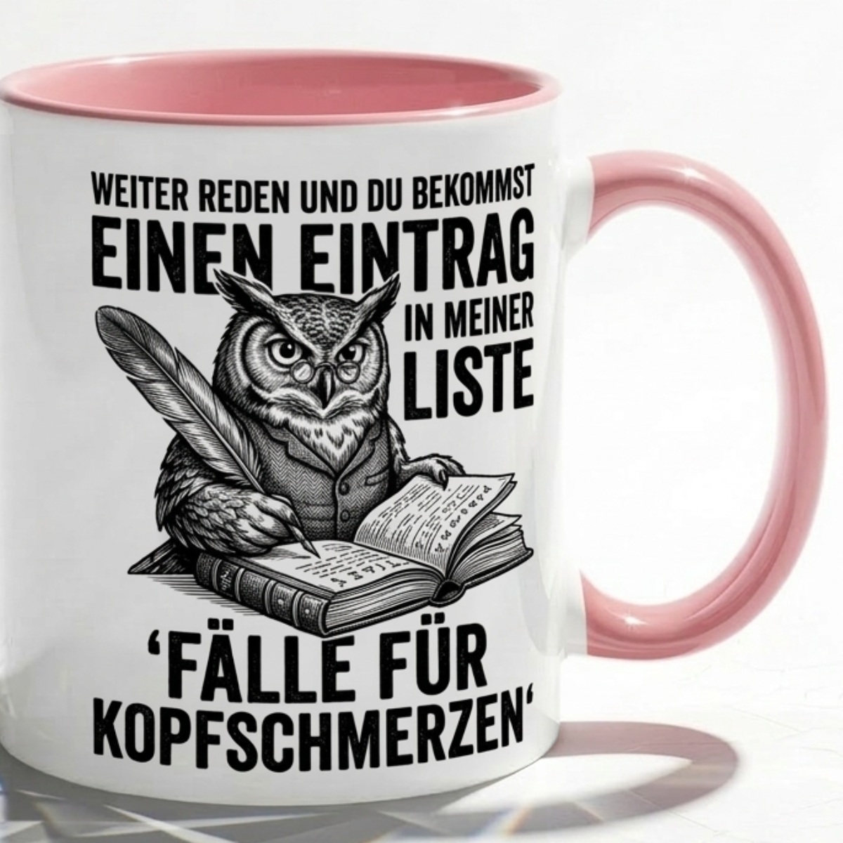 Lehrer Tasse Spruch Weiter reden und du bekommst einen Eintrag in meiner Liste – Lustiges Geschenk Kollegen Büro Humor Eule – Kaffeetasse Sarkasmus – Keramik Becher Weiß Rot Dunkelrot 330ml