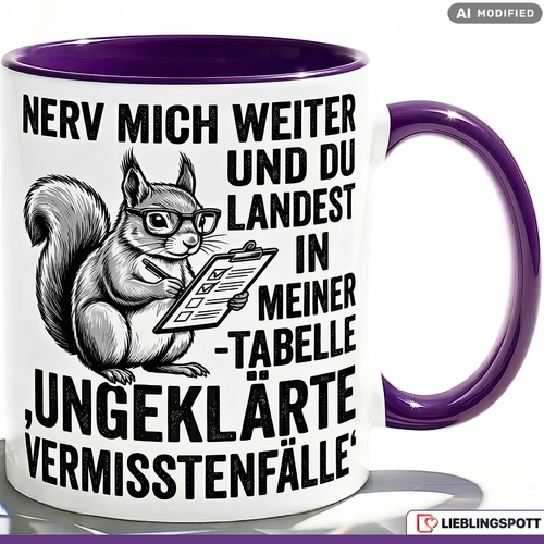 Eichhörnchen Tasse mit Spruch – Lila Büro Keramikbecher 330ml als Geschenk für Kollegen