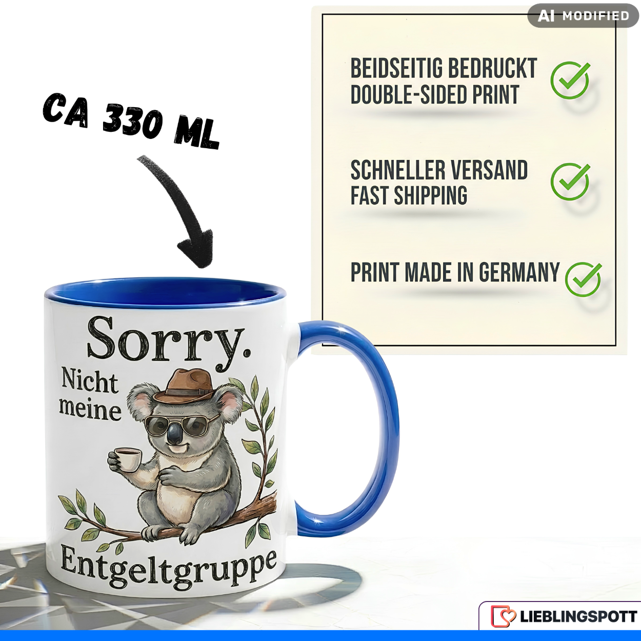 Koala Tasse Spruch Entgeltgruppe Büro Geschenk Grüner Becher 330ml