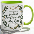 Konfirmation Tasse Spruch Wir wünschen dir zu deiner Konfirmation alles Liebe – Christliches Geschenk für Jungen Mädchen Teenager Patenkind 2027 – Kaffeetasse – Keramik Becher Weiß Blau 330ml
