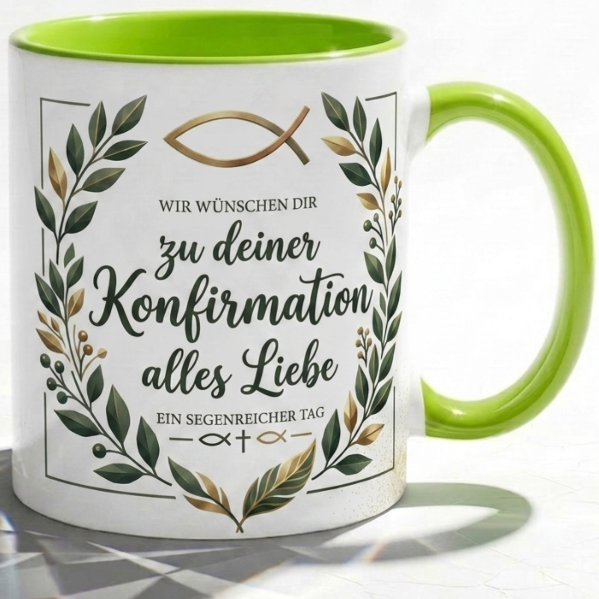 Konfirmation Tasse Spruch Wir wünschen dir zu deiner Konfirmation alles Liebe – Christliches Geschenk für Jungen Mädchen Teenager Patenkind 2027 – Kaffeetasse – Keramik Becher Weiß Blau 330ml