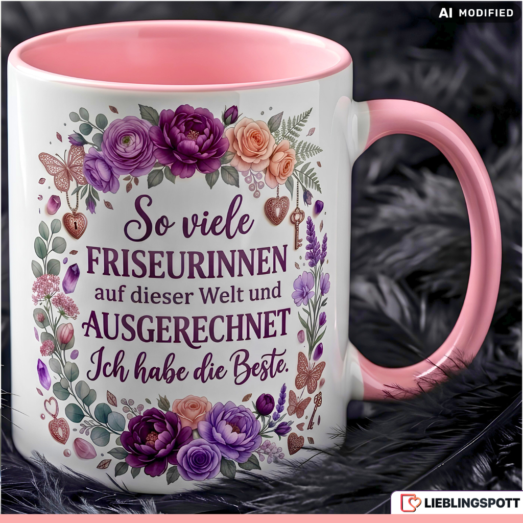 Friseurin Tasse Spruch Beste Geschenk Danke Geburtstag Rosa Becher 330ml