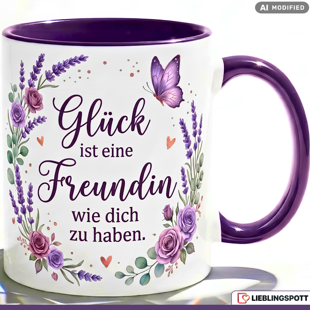 Freundin Tasse Spruch Glück Geschenk Danke Geburtstag Lila Becher 330ml