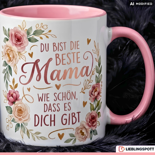 Mama Tasse Spruch Beste Geschenk Danke Muttertag Rosa Becher 330ml