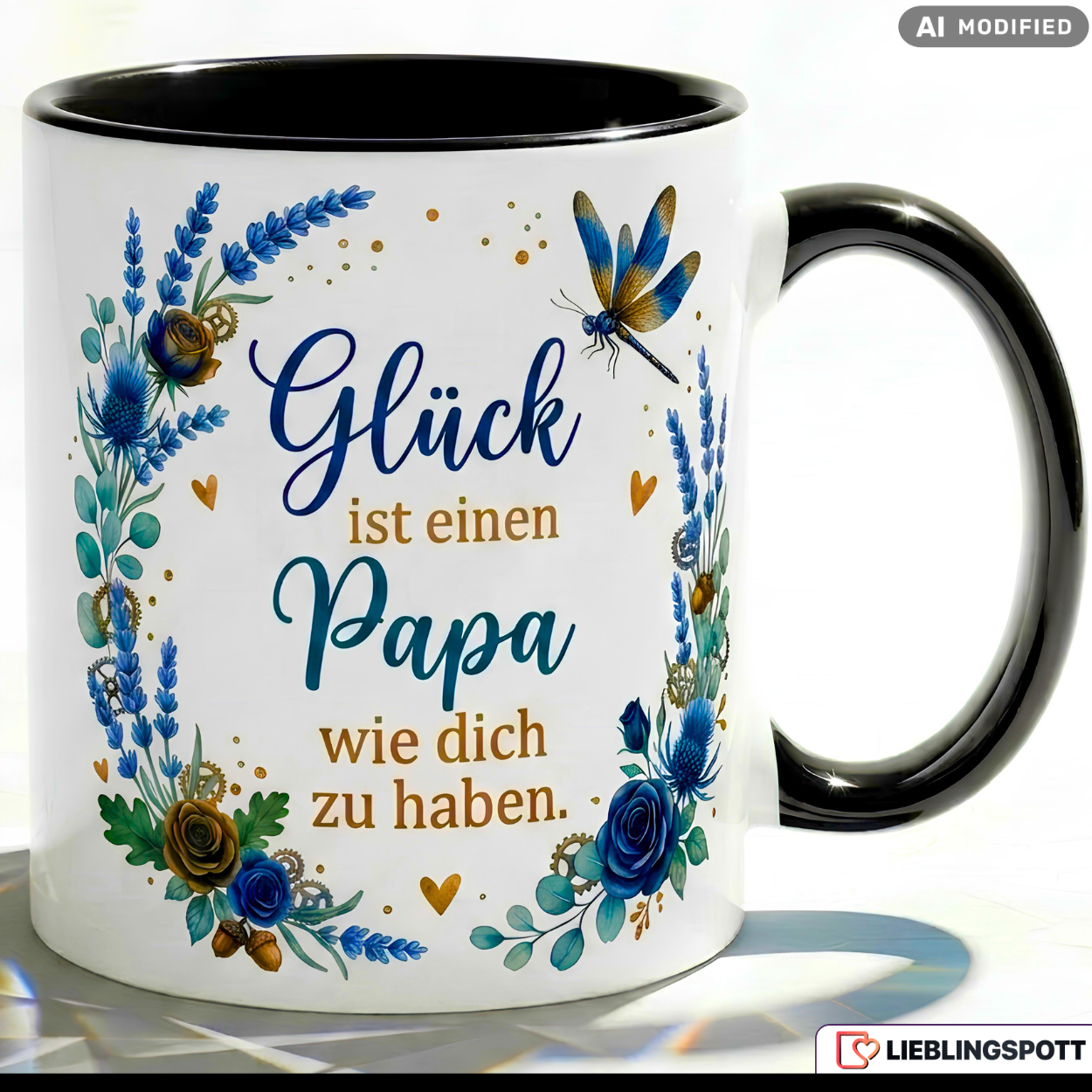 Papa Tasse Spruch Glück Geschenk Vatertag Geburtstag Blau Becher 330ml