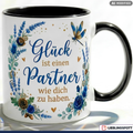 Partner Tasse Spruch Glück Geschenk Jahrestag Geburtstag Blau Becher 330ml