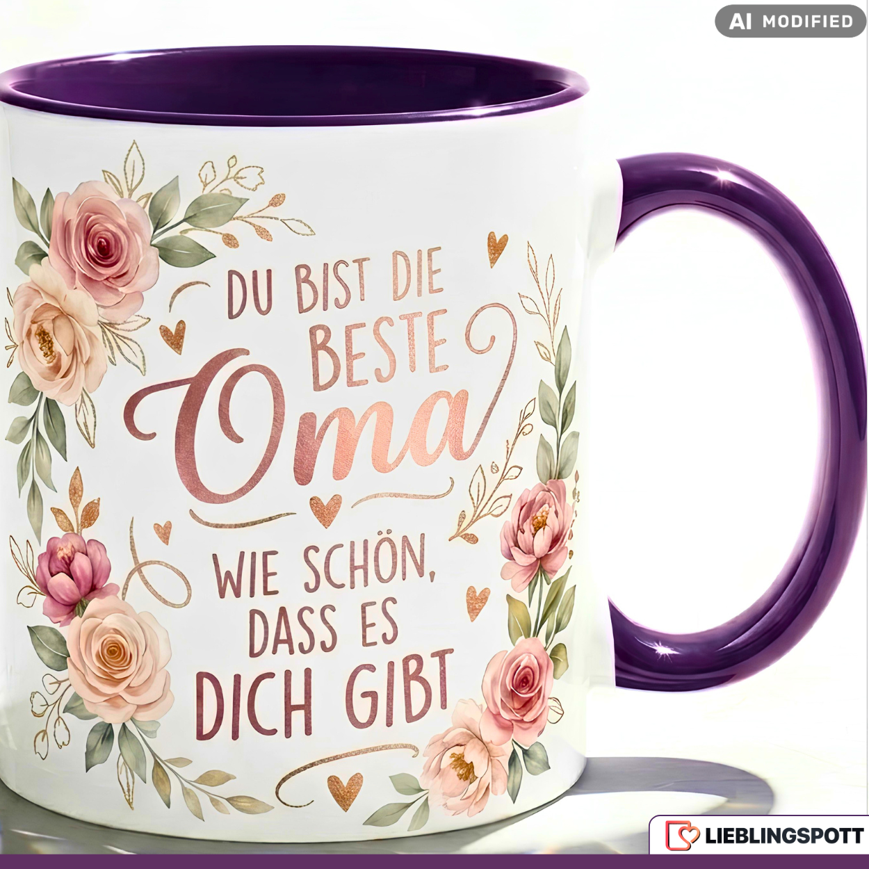 Oma Tasse Spruch Du bist die beste Oma Wie schön dass es dich gibt – Geschenk für Großmutter Geburtstag Danke Weihnachten Enkelkinder – Kaffeetasse Blumen – Keramik Becher Weiß Rosa 330ml