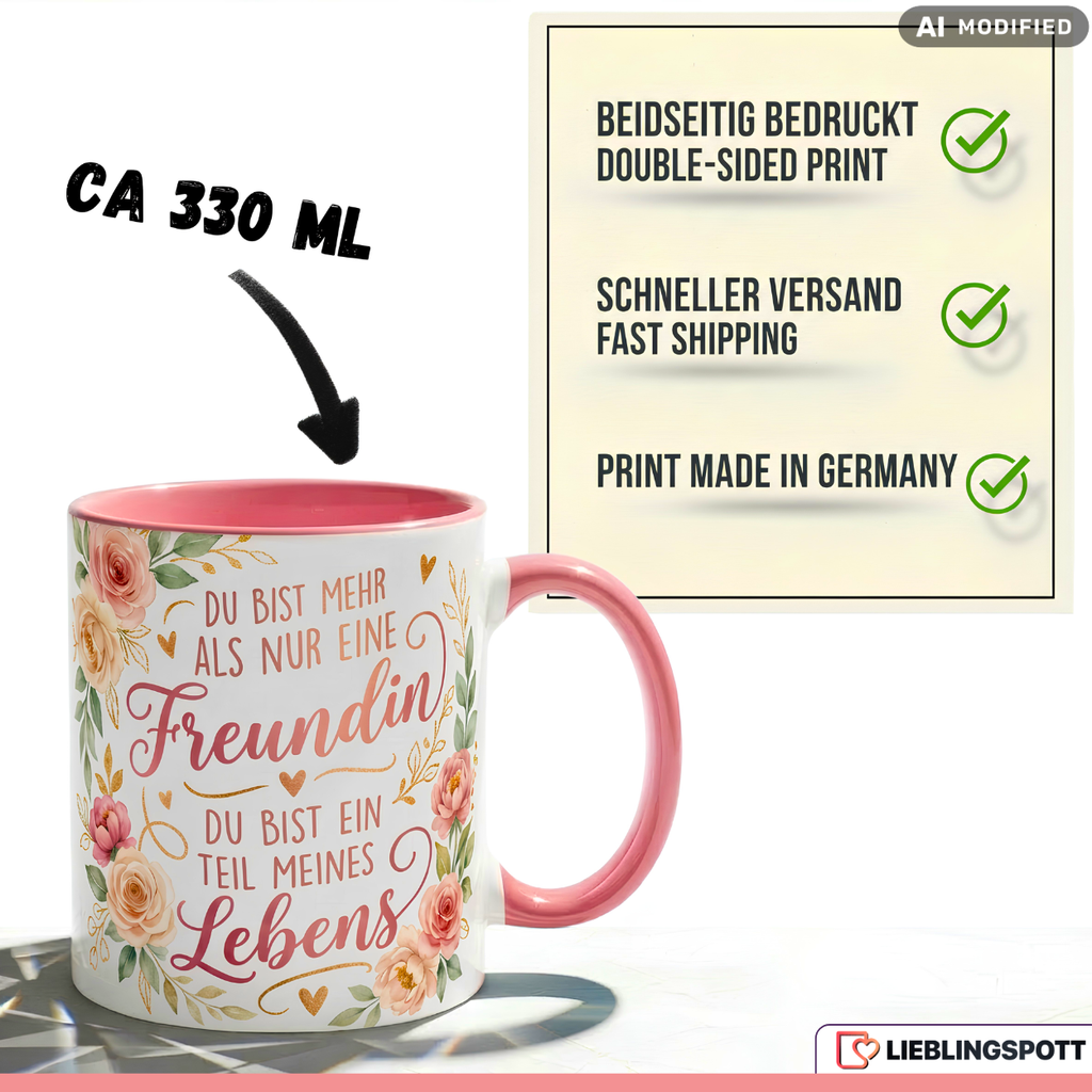 Freundin Tasse Spruch Leben Geschenk Danke Geburtstag Rosa Becher 330ml