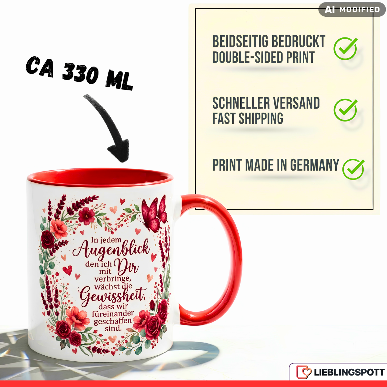 Liebe Tasse Spruch Augenblick Geschenk Jahrestag Valentinstag Rot Becher 330ml