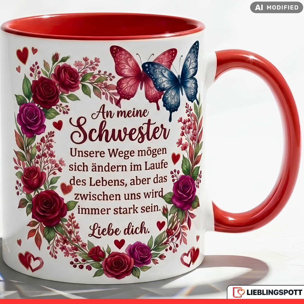 Schwester Tasse Spruch Wege Geschenk Danke Geburtstag Rot Kaffeetasse 330ml