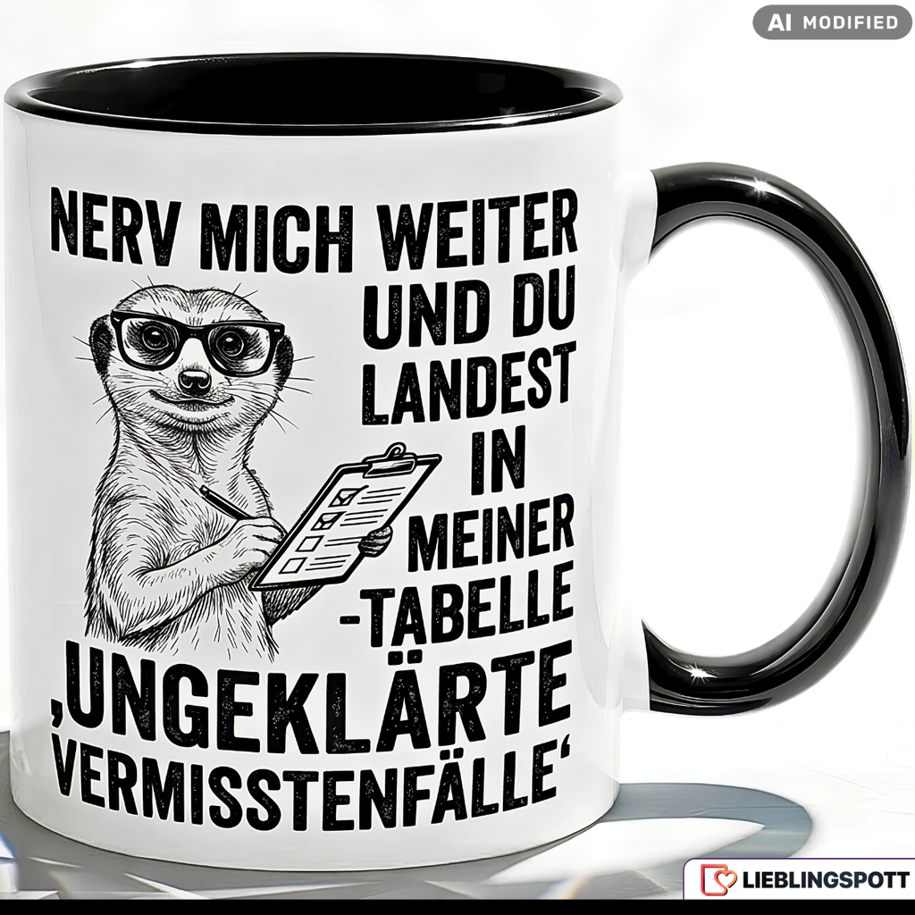 Erdmännchen Tasse Spruch Büro Geschenk Kollege Schwarzer Becher 330ml