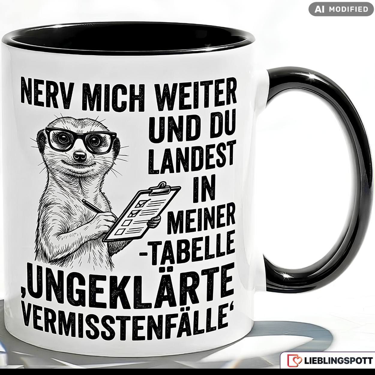 Erdmännchen Tasse Spruch Büro Geschenk Kollege Schwarzer Becher 330ml