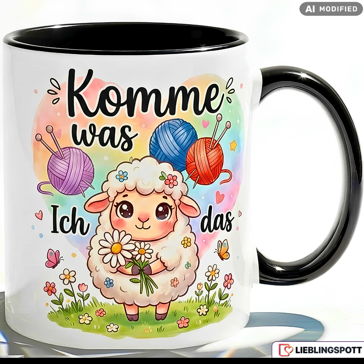 Schaf Tasse Spruch Komme was Wolle Geschenk Roter Becher 330ml