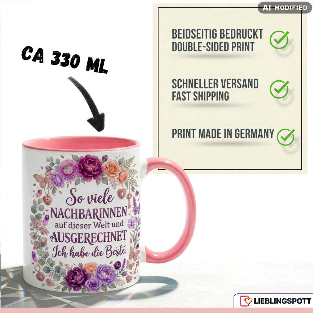 Neighbor Mug Saying Best Gift Thank You Birthday Pink Mug 330ml