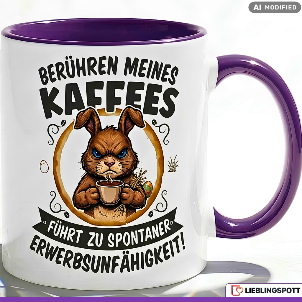 Funny Bunny Mug Saying Touching My Coffee Leads to Spontaneous Incapacity to Work – Humorous Coffee Mug Office Work Job Humor Morning Grump – Gift for Colleagues – Ceramic Mug 330ml