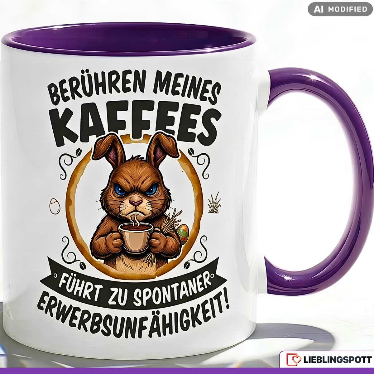 Lustige Hase Tasse Spruch Berühren meines Kaffees führt zu spontaner Erwerbsunfähigkeit – Witzige Kaffeetasse Büro Arbeit Job Humor Morgenmuffel – Geschenk Kollegen – Keramik Becher 330ml