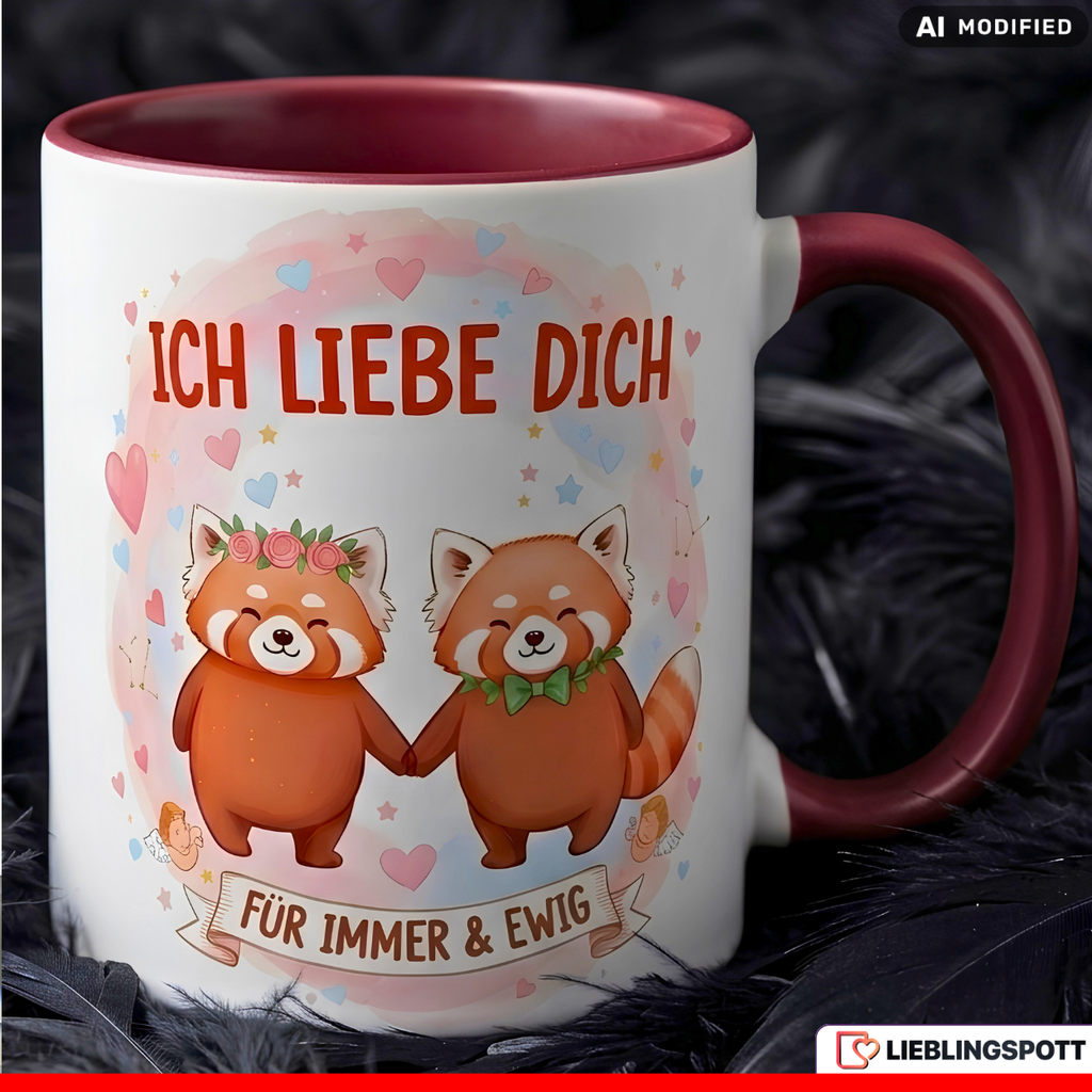 Roter Panda Tasse Spruch Ich liebe dich Geschenk Rosa Becher 330ml