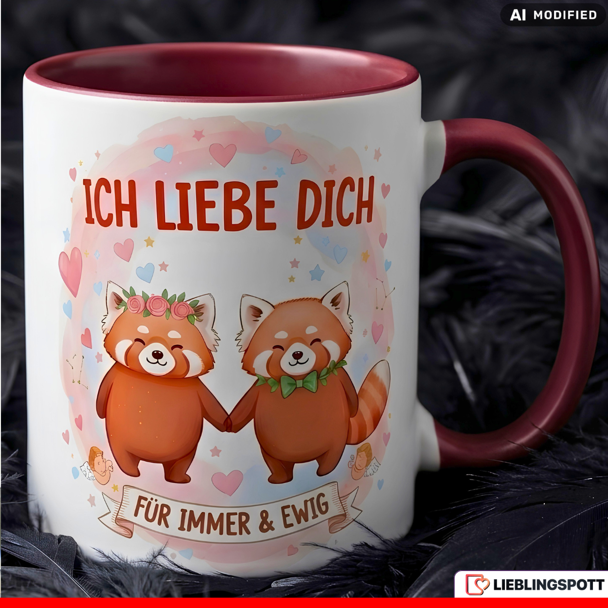 Roter Panda Tasse Spruch Ich liebe dich Geschenk Rosa Becher 330ml