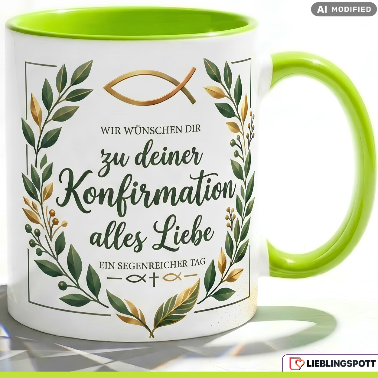 Konfirmation Tasse Spruch Geschenk alles Liebe Blauer Becher 330ml