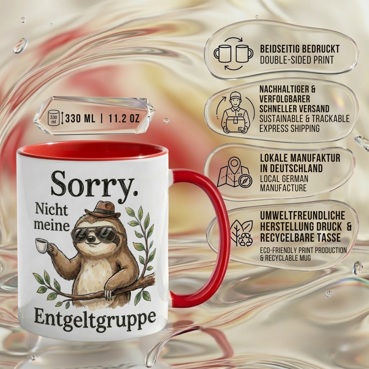 Witzige Kaffeetasse Faultier Entgeltgruppe Spruch-Becher Geschenk für Kollegen, Abschied