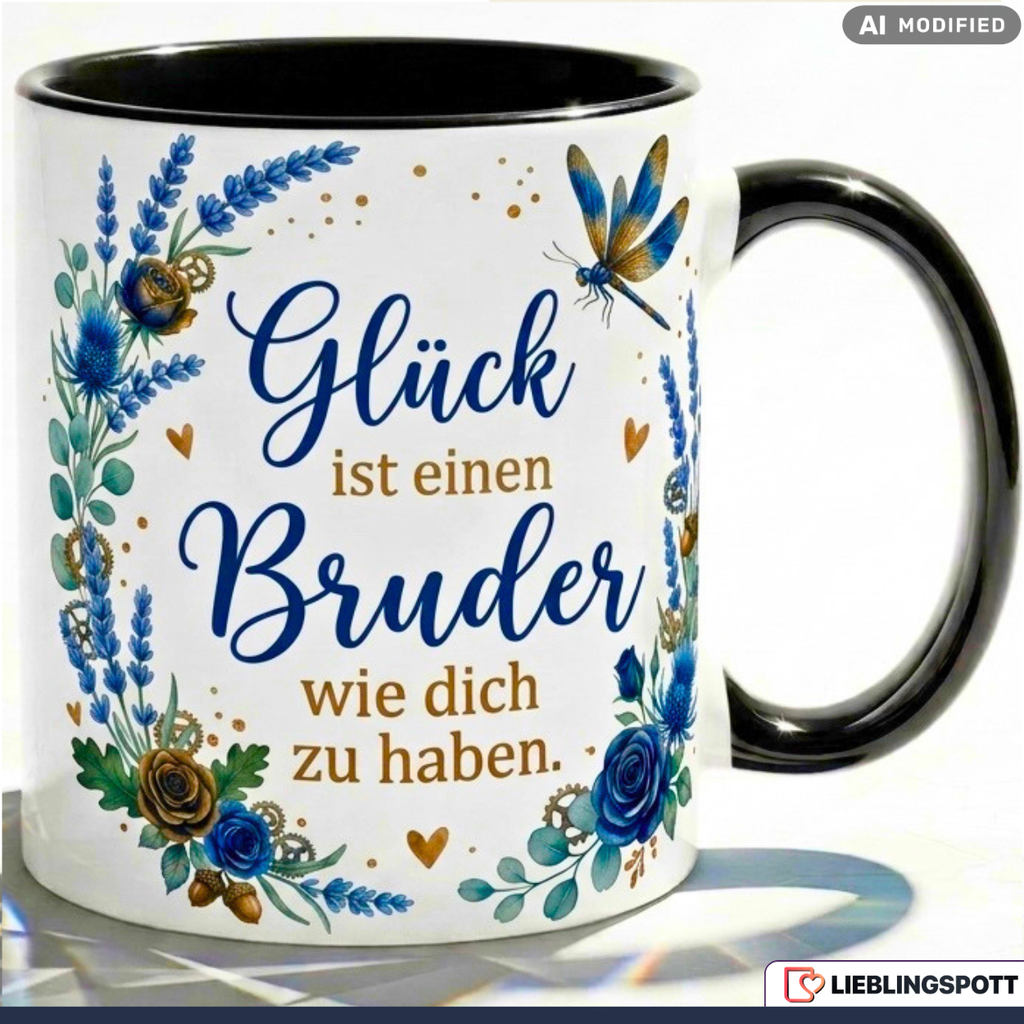 Bruder Tasse Spruch Glück Geschenk Danke Geburtstag Blau Becher 330ml