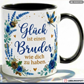 Bruder Tasse Spruch Glück Geschenk Danke Geburtstag Blau Becher 330ml