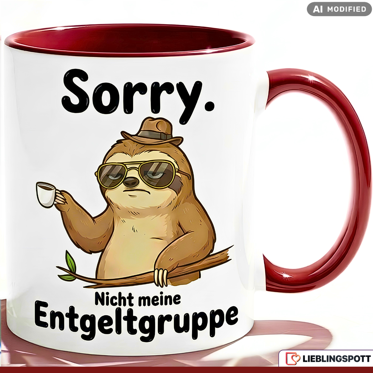 Lustige Faultier Tasse Spruch Sorry Nicht meine Entgeltgruppe – Witzige Kaffeetasse Büro Arbeit Job Humor – Geschenk Kollegen Chef Öffentlicher Dienst TVöD Beamte – Keramik Becher 330ml