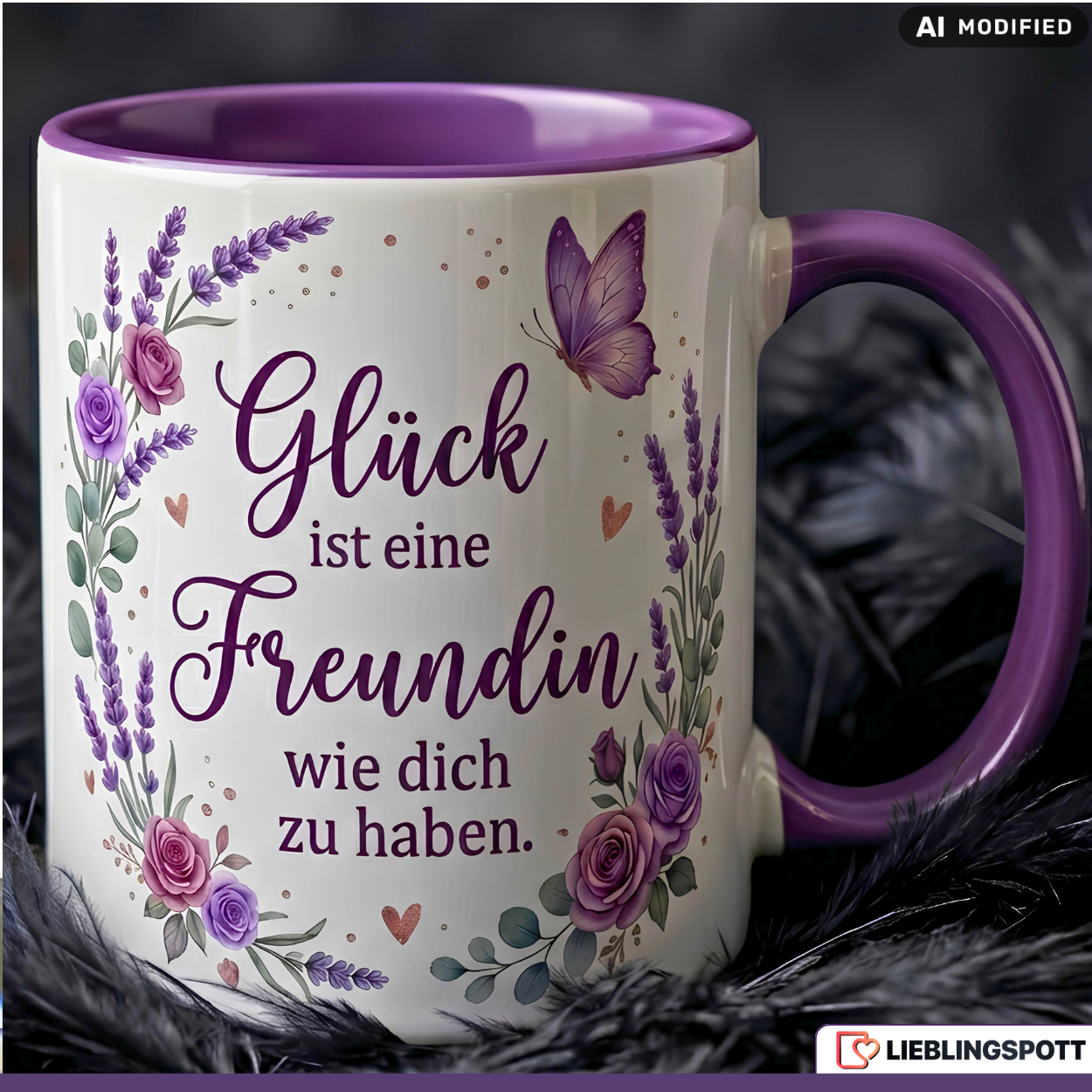 Freundin Tasse Spruch Glück Geschenk Danke Geburtstag Lila Becher 330ml