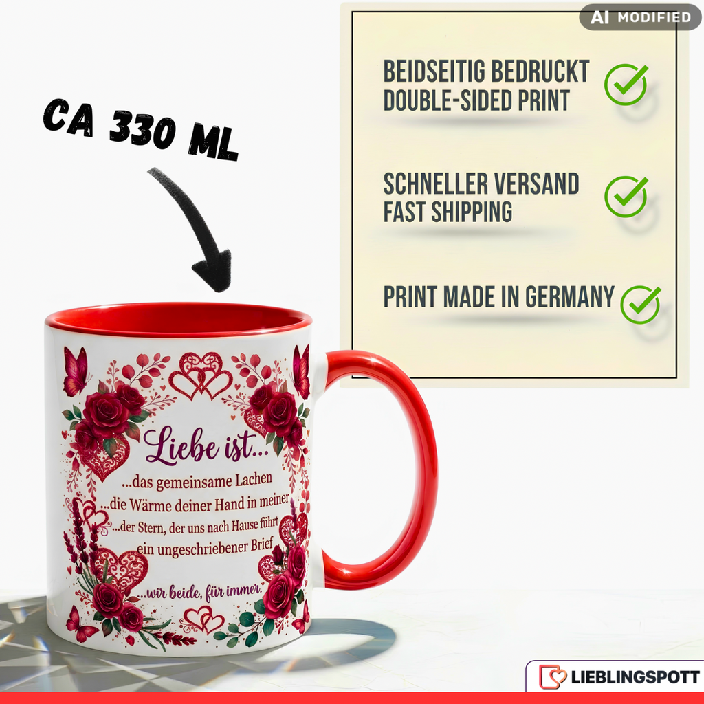 Liebe Tasse Spruch Herzen Geschenk Jahrestag Valentinstag Rot Becher 330ml