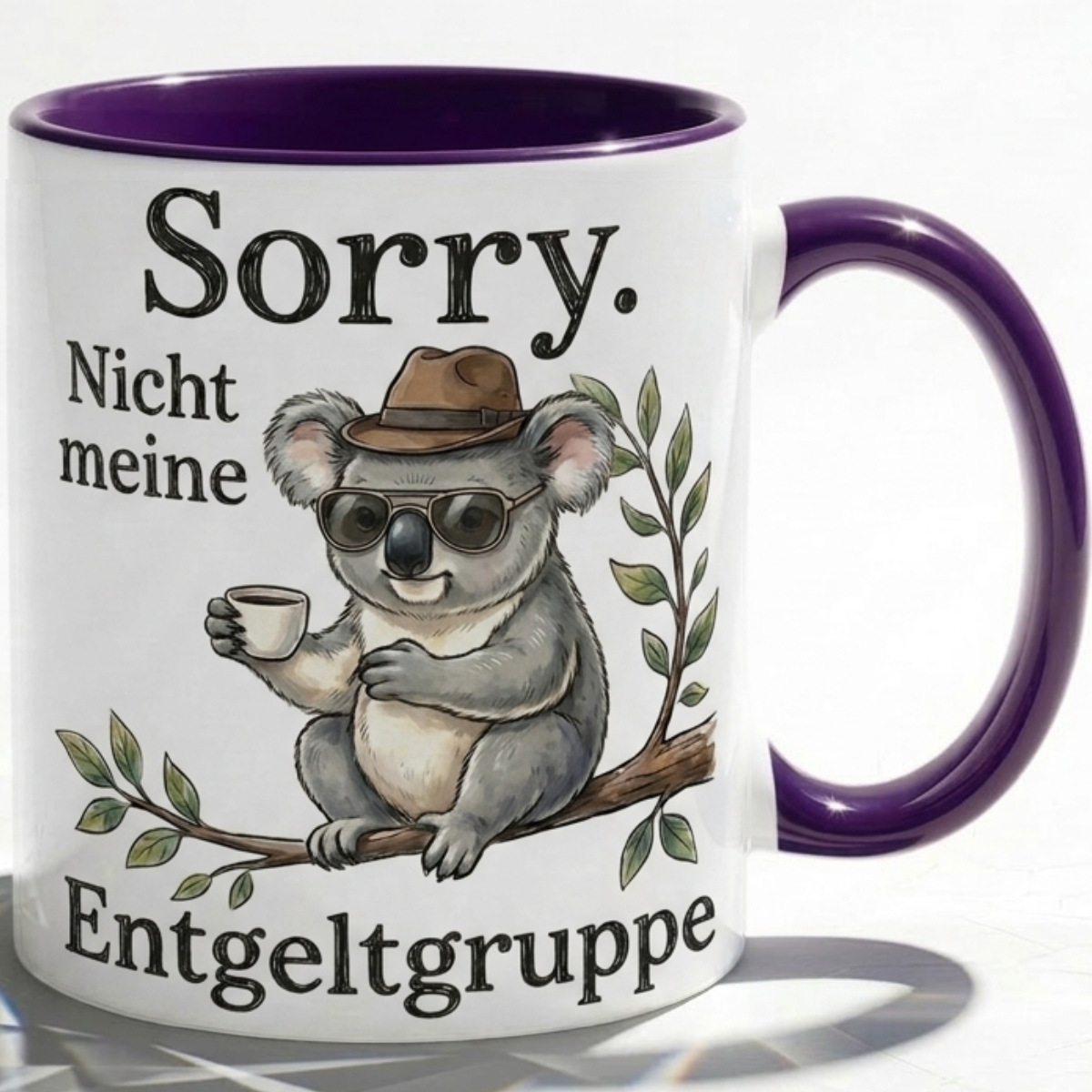 Lustige Koala Tasse Spruch Sorry Nicht meine Entgeltgruppe – Witzige Kaffeetasse Büro Arbeit Job Humor – Geschenk Kollegen Chef Öffentlicher Dienst TVöD Beamte – Keramik Becher 330ml