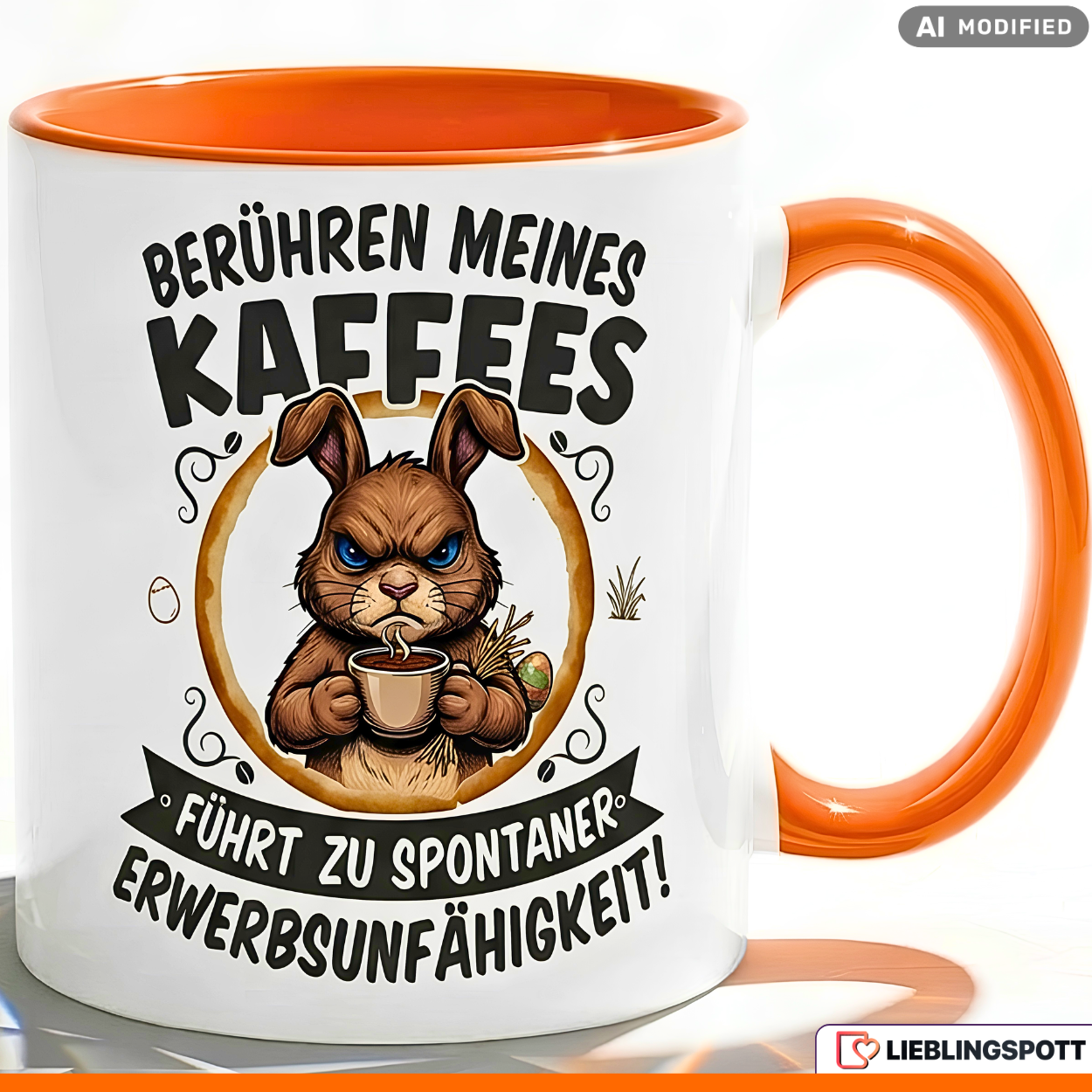 Lustige Hase Tasse Spruch Berühren meines Kaffees führt zu spontaner Erwerbsunfähigkeit – Witzige Kaffeetasse Büro Arbeit Job Humor Morgenmuffel – Geschenk Kollegen – Keramik Becher 330ml