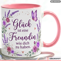 Freundin Tasse Spruch Glück Geschenk Danke Geburtstag Lila Becher 330ml