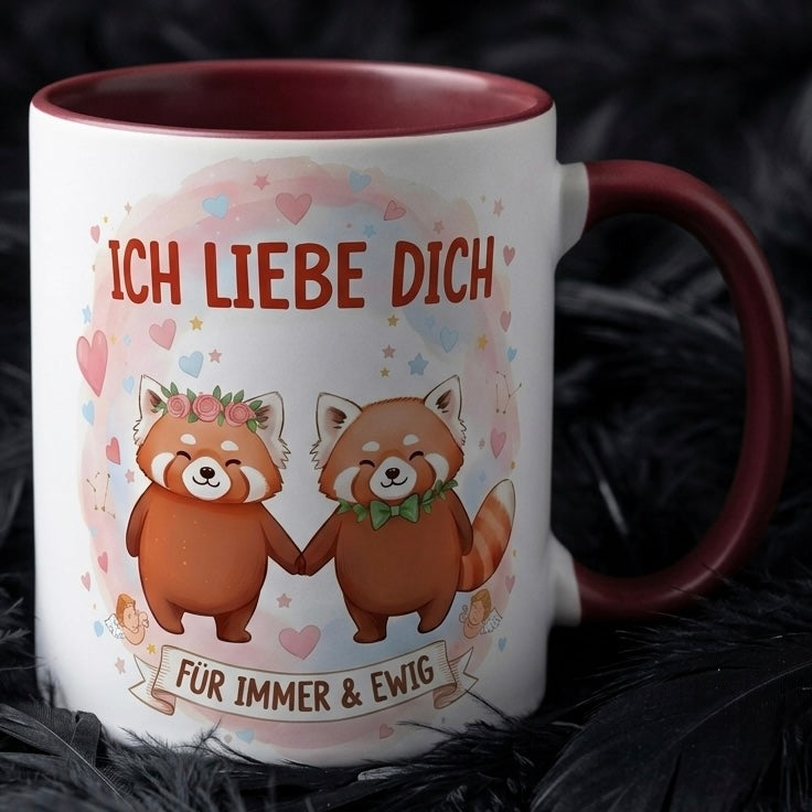 Lustige Roter Panda Tasse Spruch Ich liebe dich für immer & ewig – Romantische Kaffeetasse Valentinstag Jahrestag Hochzeitstag – Geschenk für Freund Freundin Partner – Keramik  330ml