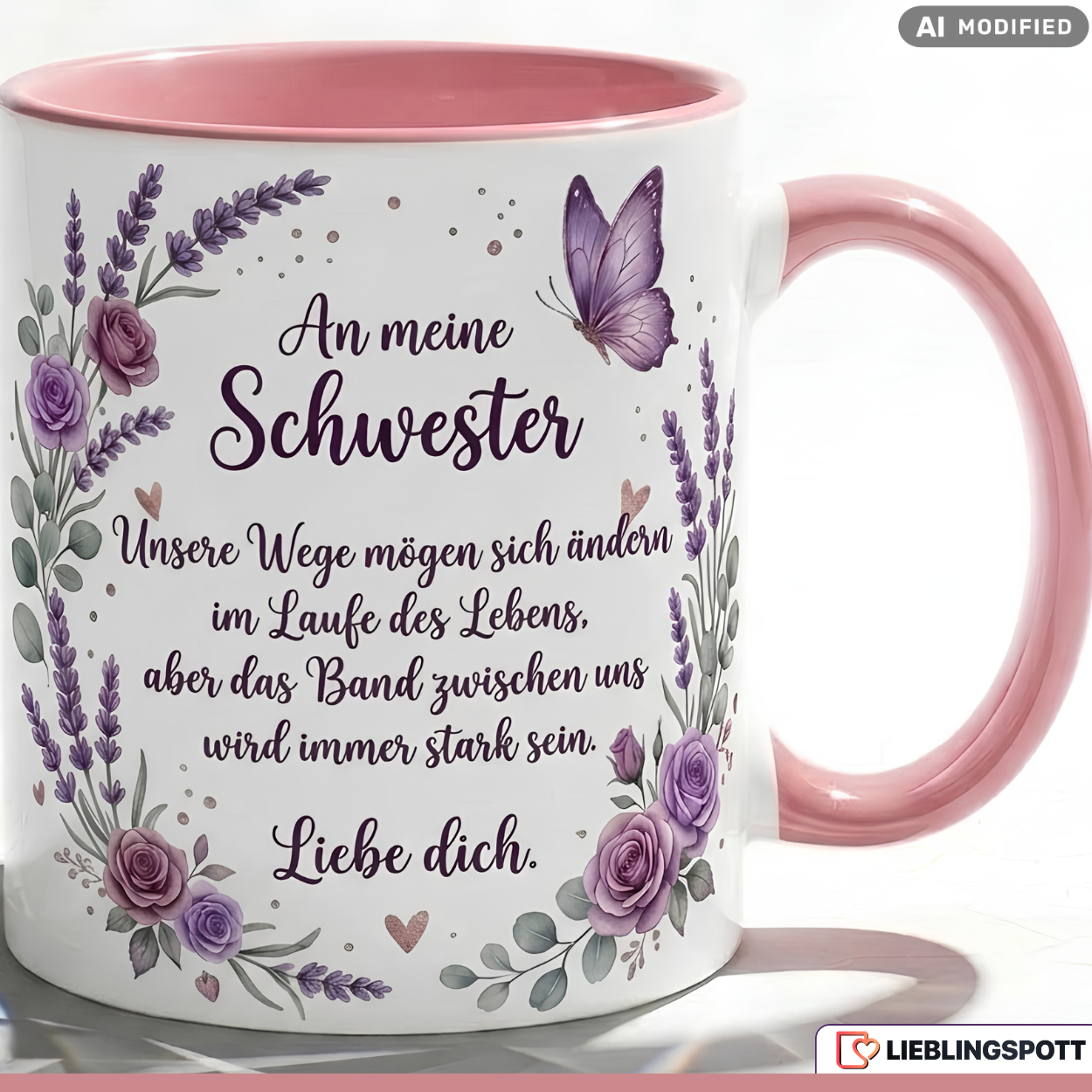 Schwester Tasse Spruch Wege Geschenk Danke Geburtstag Lila Kaffeetasse 330ml