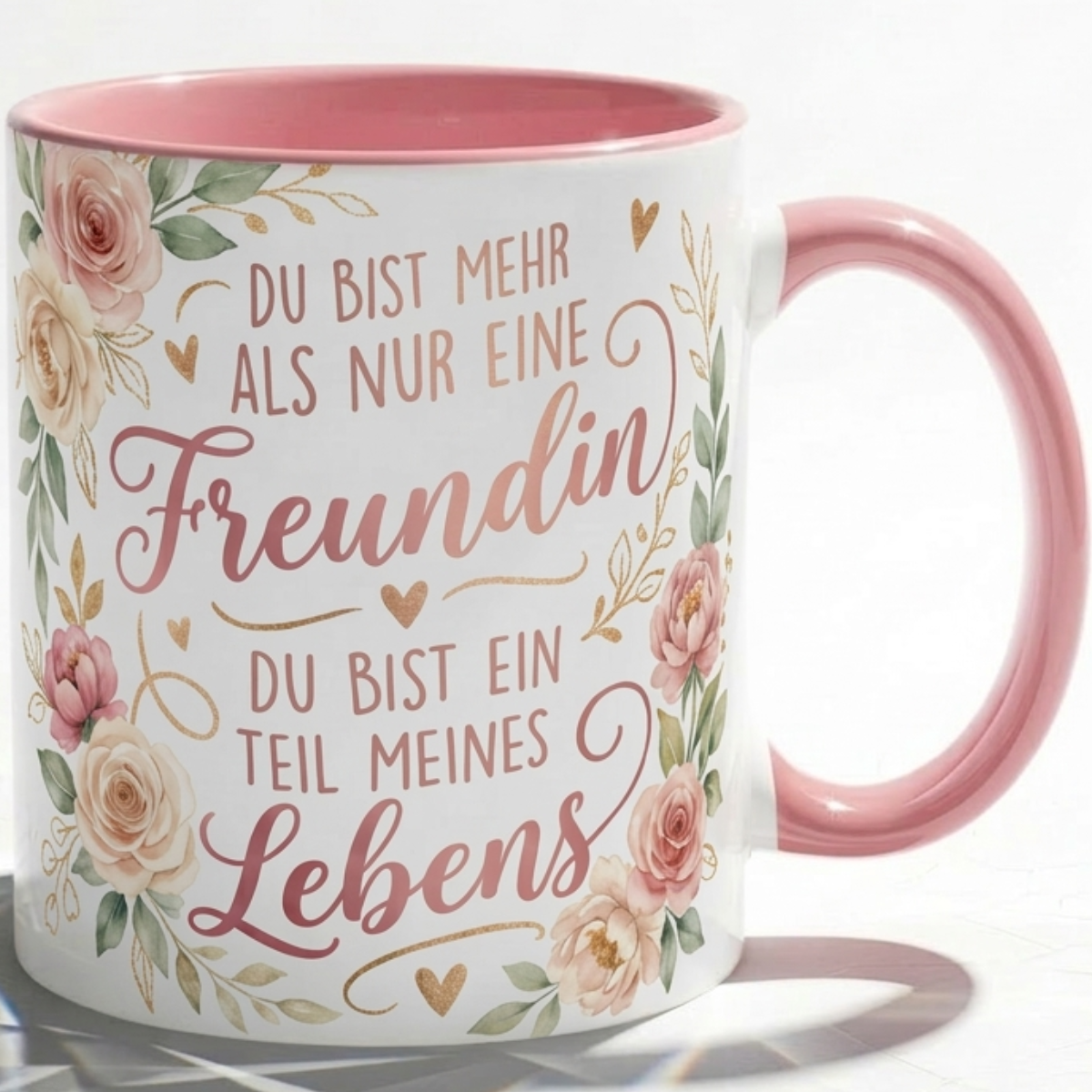 Tasse für Freundin Geschenk mit Blumen Spruch Du bist Teil meines Lebens Liebe Dankbar