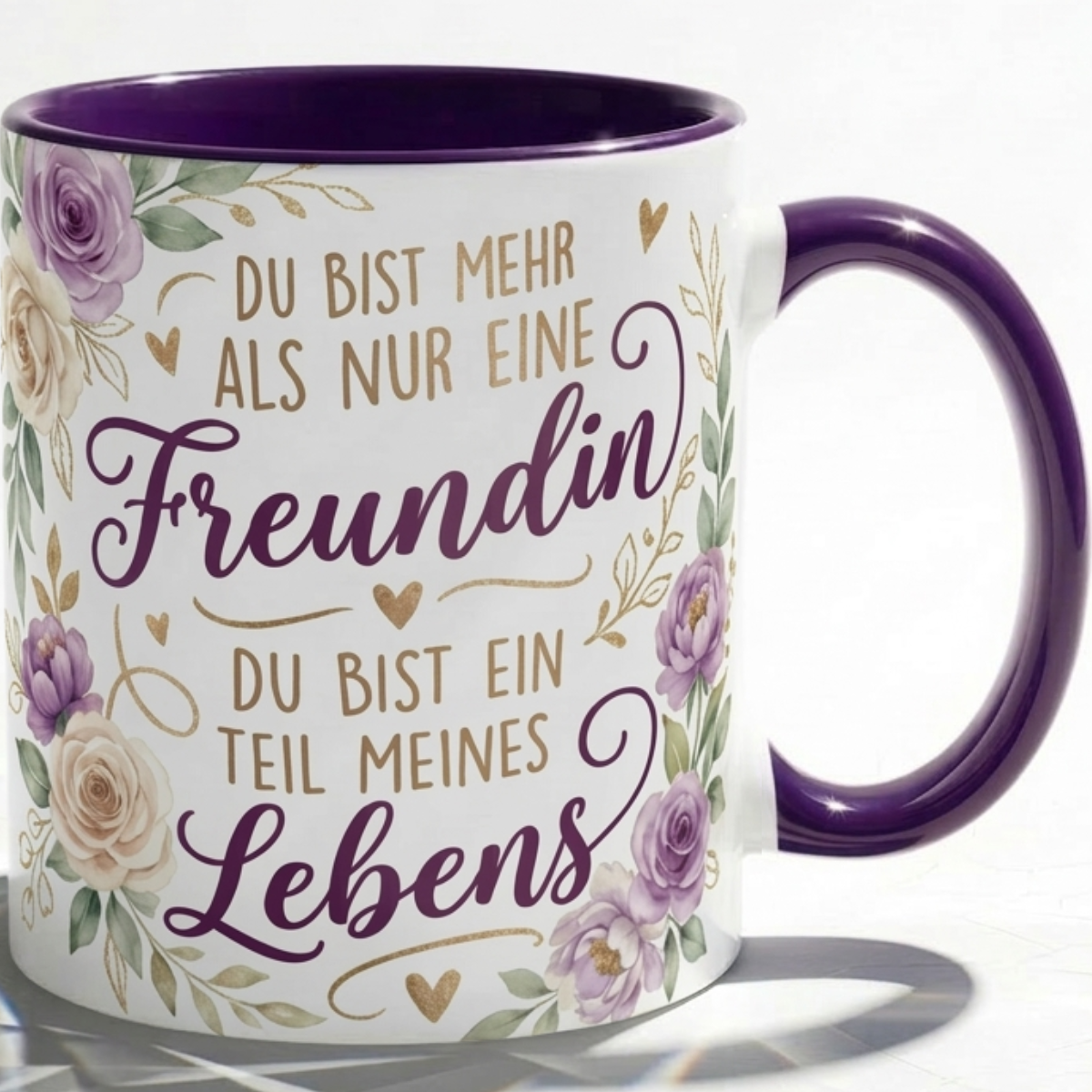 Tasse für Freundin Geschenk mit Blumen Spruch Du bist Teil meines Lebens Liebe Dankbar