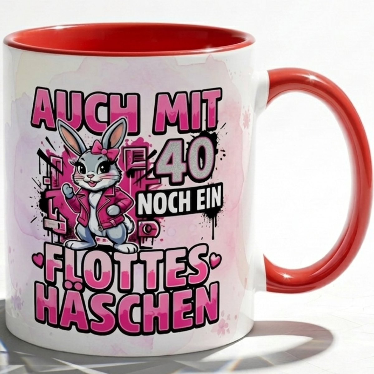 40 Jahre Tasse Geburtstag für Frau Geschenk Häschen in Rosa Kaffeebecher