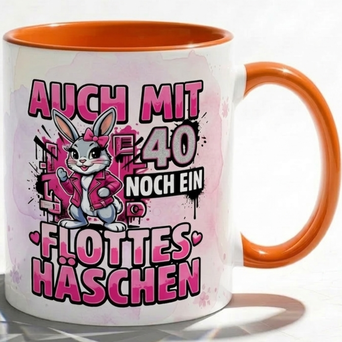 40 Jahre Tasse Geburtstag für Frau Geschenk Häschen in Rosa Kaffeebecher