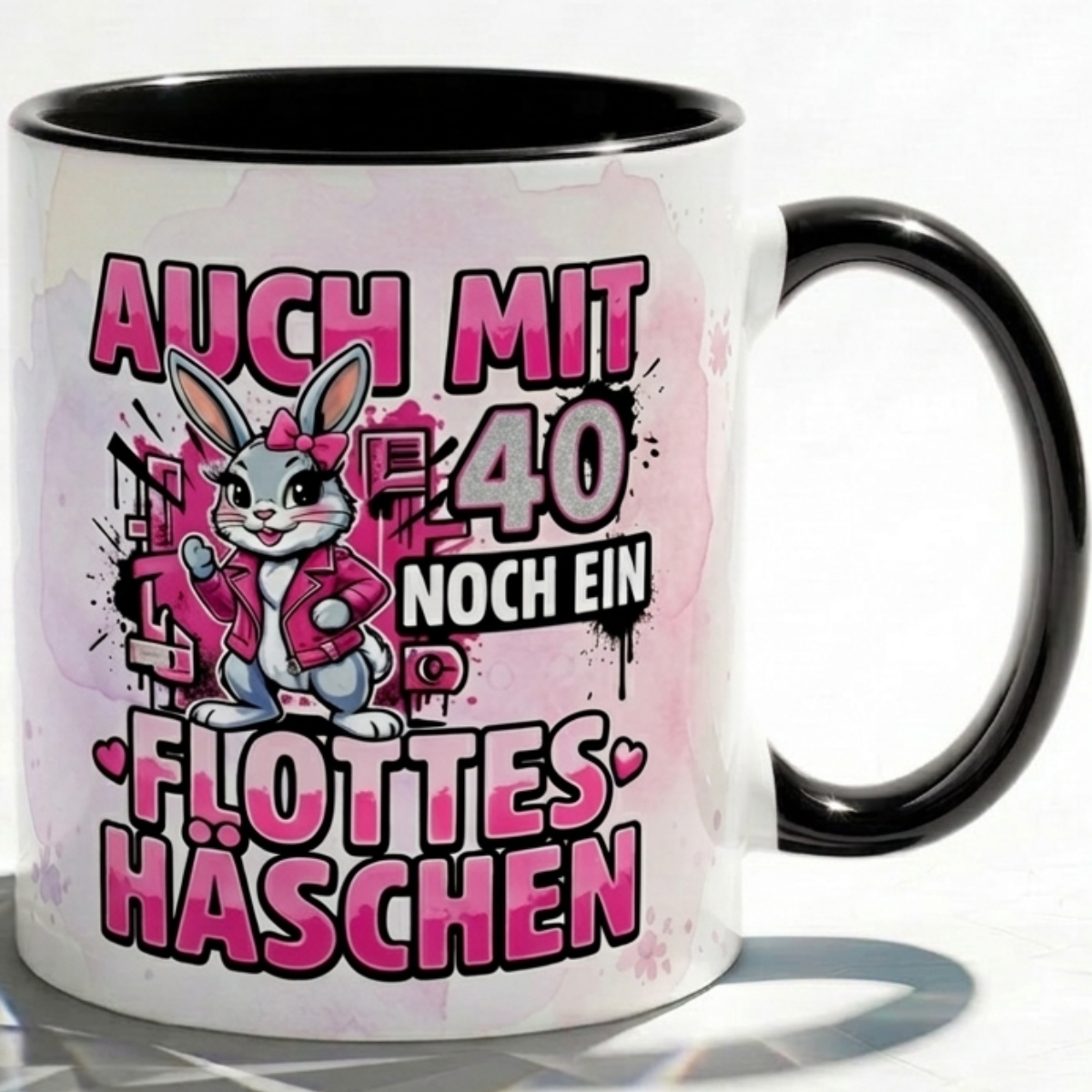 40 Jahre Tasse Geburtstag für Frau Geschenk Häschen in Rosa Kaffeebecher