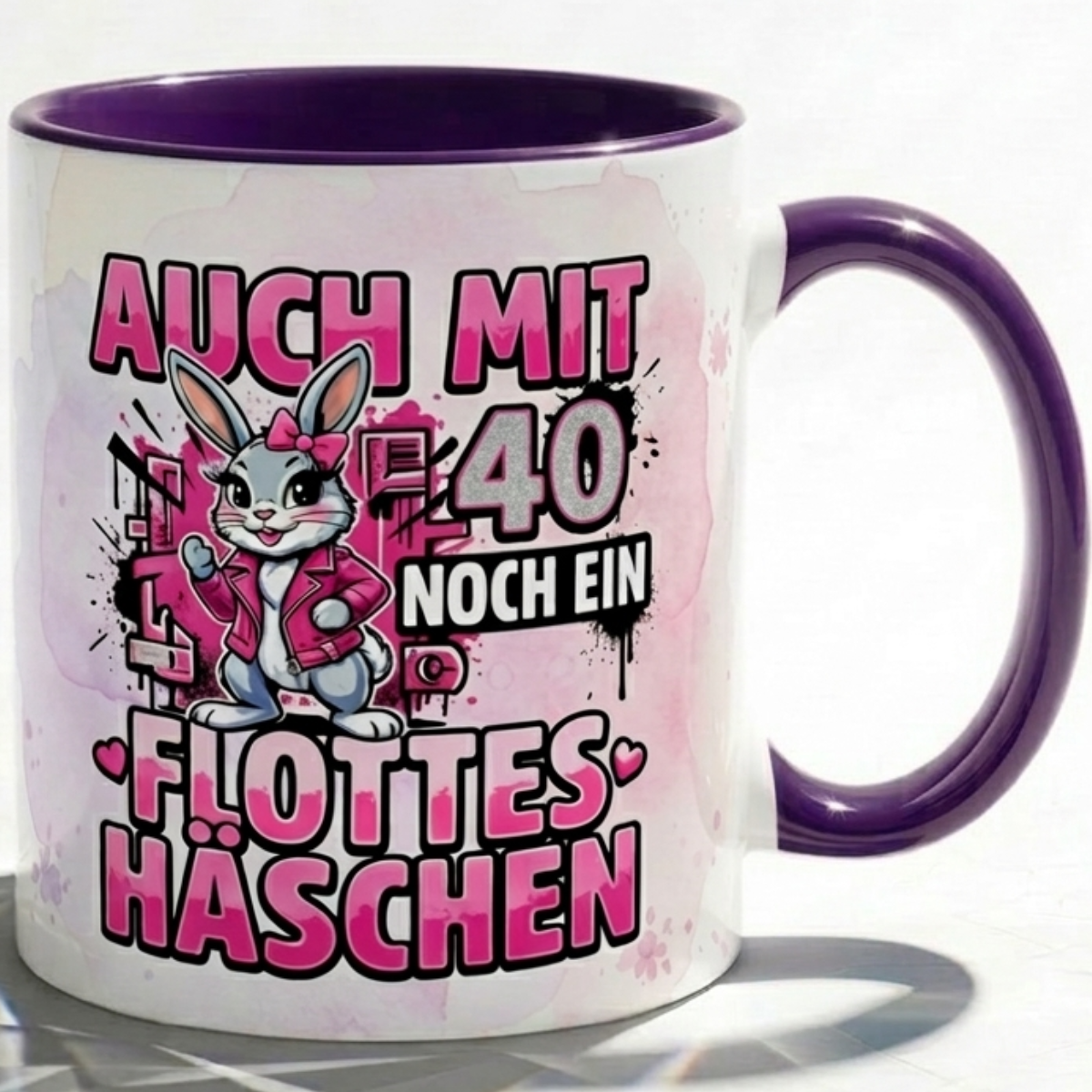 40 Jahre Tasse Geburtstag für Frau Geschenk Häschen in Rosa Kaffeebecher