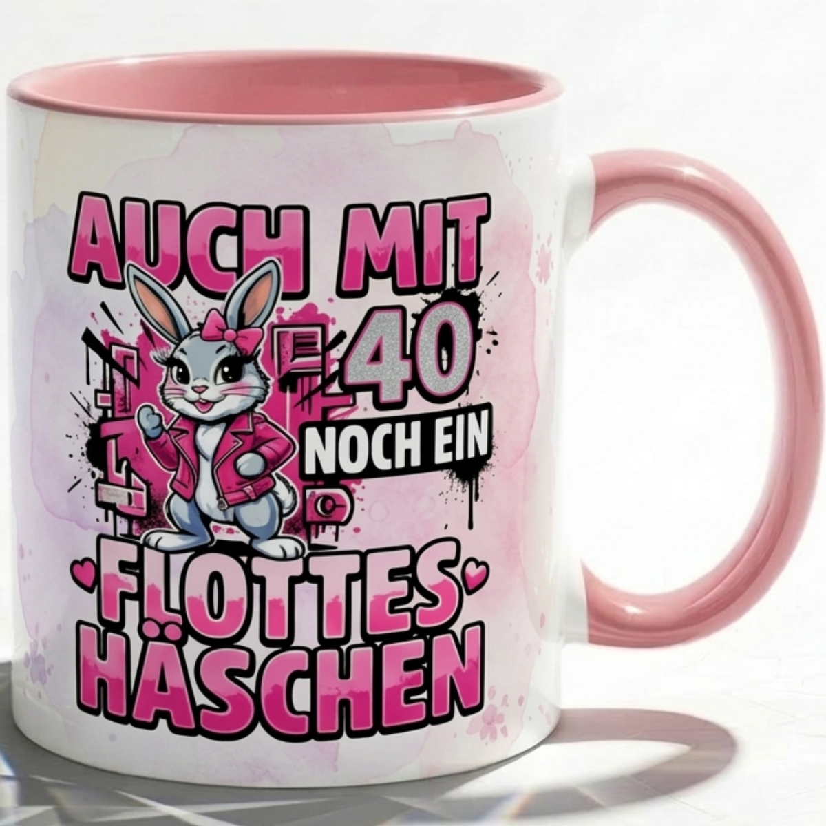 40 Jahre Tasse Geburtstag für Frau Geschenk Häschen in Rosa Kaffeebecher