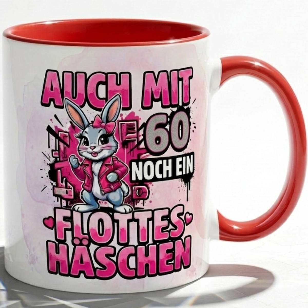 Birthday Mug 60 Years for Woman Gift Bunny in Pink Coffee Mug