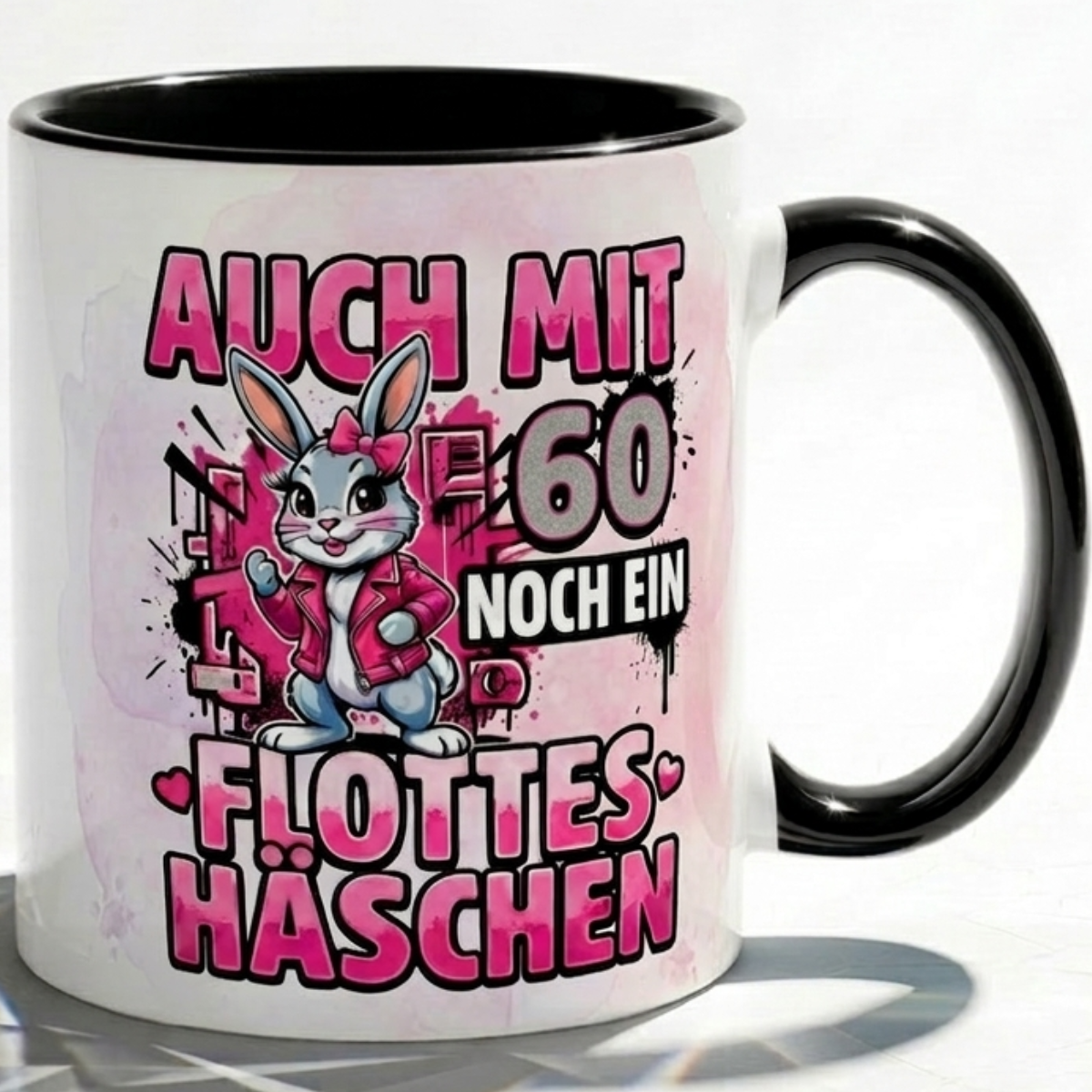 Birthday Mug 60 Years for Woman Gift Bunny in Pink Coffee Mug