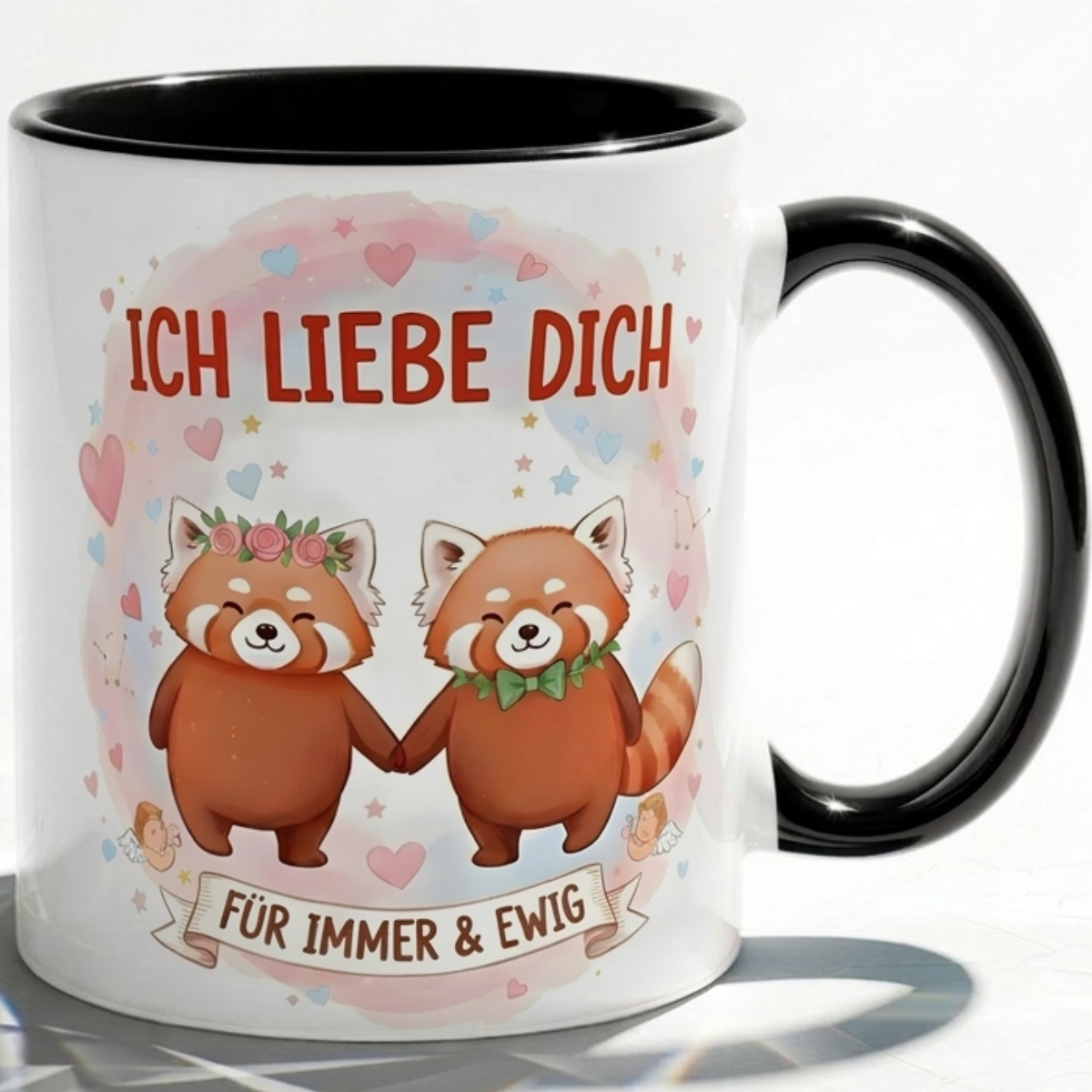 Lustige Roter Panda Tasse Spruch Ich liebe dich für immer & ewig – Romantische Kaffeetasse Valentinstag Jahrestag Hochzeitstag – Geschenk für Freund Freundin Partner – Keramik  330ml