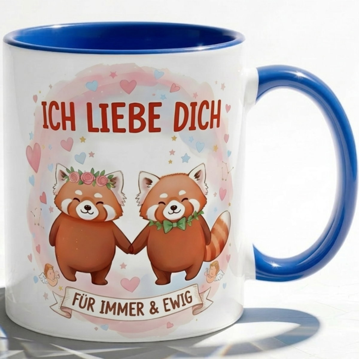 Lustige Roter Panda Tasse Spruch Ich liebe dich für immer & ewig – Romantische Kaffeetasse Valentinstag Jahrestag Hochzeitstag – Geschenk für Freund Freundin Partner – Keramik  330ml